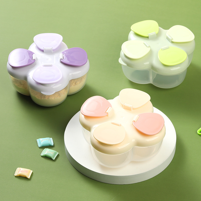 Baby Food Delivery - กระป๋องใส่สูตรนมแบบพกพา Clover 4 ช่อง, ฝาปิดแบบสัมผัสเดียว ปิดสนิท
