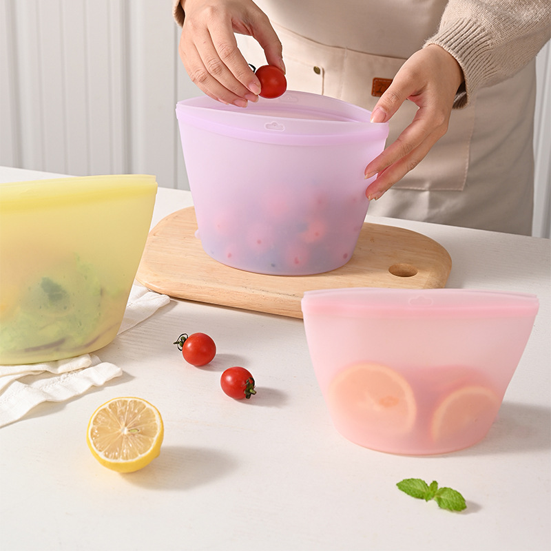 Food Pouch Reusable - ถุงซิลิโคนเก็บอาหารแบบปิดผนึกเอง ถุงเก็บอาหารแบบพกพา ชุดครัวสดใหม่ ใช้ซ้ำได้ เหมาะสำหรับอาหารสด ใช้เก็บได้หลากหลาย
