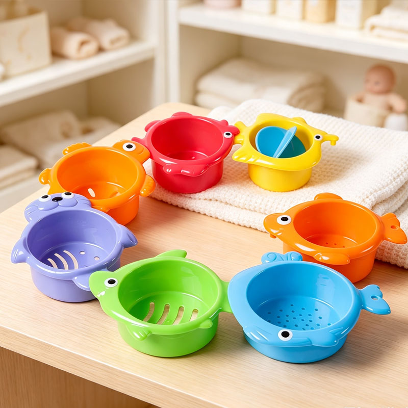 Baby Food Nestum - ของเล่นอาบน้ำสำหรับเด็ก ถ้วยซ้อนสีสันสดใส ของเล่นน้ำเสริมพัฒนาการสำหรับเด็กเล็ก เล่นทรายชายหาดในร่ม สำหรับเด็กอายุ 6-12