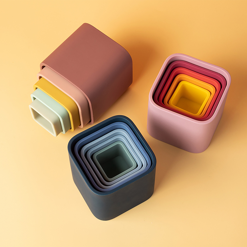 Baby Food Nestum - ชุดของเล่นซิลิโคนแบบซ้อนได้ 1 ชุด ของเล่นเสริมพัฒนาการแบบมอนเตสซอรี่ ของเล่นตัวต่อแบบซ้อนเป็นชั้นๆ สำหรับเด็กวัยเตาะแตะ